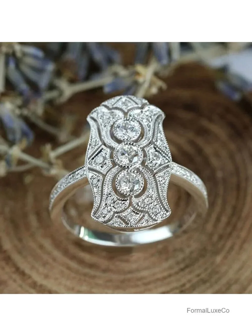 Vintage 925 Sterling Silver Full Diamond Gemstone Ring Cocktail Eternity Band